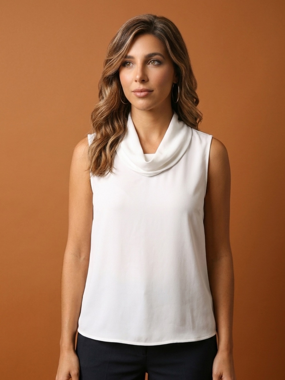 Natori Ivory Sleeveless Cowl Neck Sweater Tank